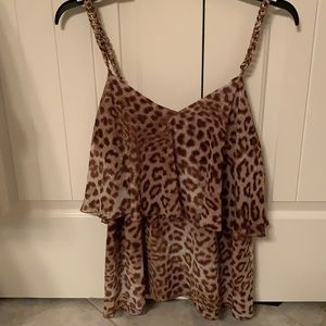 Leopard print tank blouse with gold straps